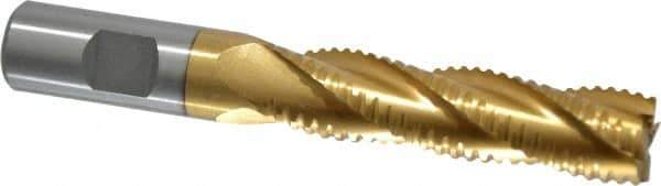 Interstate - 3/4" Diam, 3" LOC, 4 Flute Cobalt Roughing & Finishing Square End Mill - TiN Finish, 5-1/4" OAL, 3/4" Shank Diam, Weldon Shank, 30° Helix, Non-Centercutting - Eagle Tool & Supply
