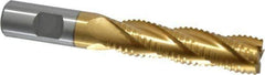 Interstate - 3/4" Diam, 3" LOC, 4 Flute Cobalt Roughing & Finishing Square End Mill - TiN Finish, 5-1/4" OAL, 3/4" Shank Diam, Weldon Shank, 30° Helix, Non-Centercutting - Eagle Tool & Supply