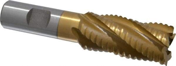 Interstate - 1" Diam, 2" LOC, 5 Flute Cobalt Roughing & Finishing Square End Mill - TiN Finish, 4-1/4" OAL, 3/4" Shank Diam, Weldon Shank, 30° Helix, Non-Centercutting - Eagle Tool & Supply