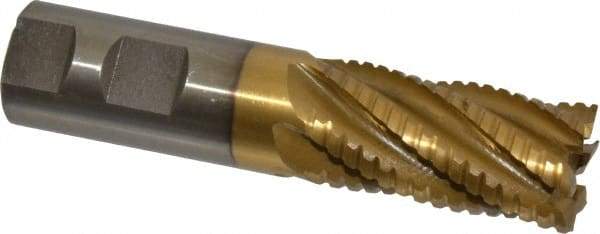 Interstate - 1" Diam, 2" LOC, 6 Flute Cobalt Roughing & Finishing Square End Mill - TiN Finish, 4-1/2" OAL, 1" Shank Diam, Weldon Shank, 30° Helix, Non-Centercutting - Eagle Tool & Supply