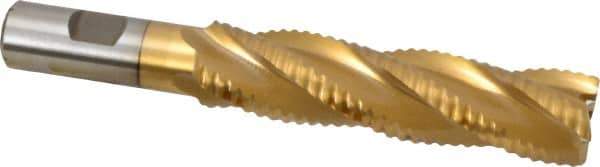 Interstate - 1" Diam, 4" LOC, 4 Flute Cobalt Roughing & Finishing Square End Mill - TiN Finish, 6-1/4" OAL, 3/4" Shank Diam, Weldon Shank, 30° Helix, Non-Centercutting - Eagle Tool & Supply