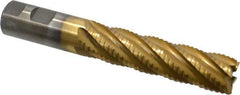 Interstate - 1" Diam, 4" LOC, 6 Flute Cobalt Roughing & Finishing Square End Mill - TiN Finish, 6-1/2" OAL, 1" Shank Diam, Weldon Shank, 30° Helix, Non-Centercutting - Eagle Tool & Supply