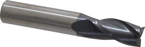 SGS - 1/2", 1" LOC, 1/2" Shank Diam, 3" OAL, 3 Flute, Solid Carbide Square End Mill - Single End, AlTiN Finish, Spiral Flute, 30° Helix, Centercutting, Right Hand Cut, Right Hand Flute, Series 5 - Eagle Tool & Supply