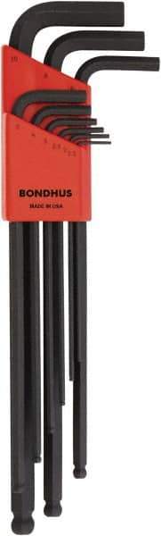 Bondhus - 9 Piece, L-Key Ball End Hex Key Set - 1.5 to 10mm Range, Protanium High Torque Steel - Eagle Tool & Supply