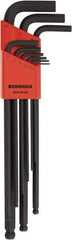 Bondhus - 9 Piece, L-Key Ball End Hex Key Set - 1.5 to 10mm Range, Protanium High Torque Steel - Eagle Tool & Supply