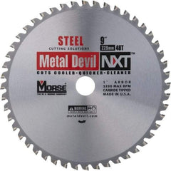 M.K. MORSE - 9" Diam, 1" Arbor Hole Diam, 48 Tooth Wet & Dry Cut Saw Blade - Steel, Standard Round Arbor - Eagle Tool & Supply