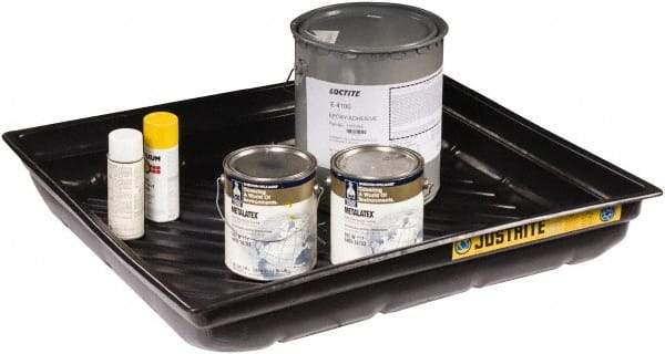 Justrite - 23 Gallon Capacity, 34 Inch Long x 37-3/4 Inch Wide, Polyurethane Spill Tray - 34 Inch Diameter, 5-1/2 Inch High, Black - Eagle Tool & Supply