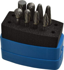 Made in USA - 8 Piece, 1/4" Shank Burr Set - Solid Carbide, Multiple Head Shapes, 14° Included Angle - Eagle Tool & Supply