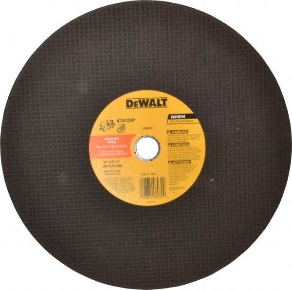 DeWALT - 14" Aluminum Oxide/Silicon Carbide Blend Cutoff Wheel - 1/8" Thick, 1" Arbor, 5,500 Max RPM, Use with Circular Saws - Eagle Tool & Supply