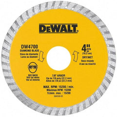 DeWALT - 4" Diam, 7/8" Arbor Hole Diam, Wet & Dry Cut Saw Blade - Diamond-Tipped, Standard Round Arbor - Eagle Tool & Supply