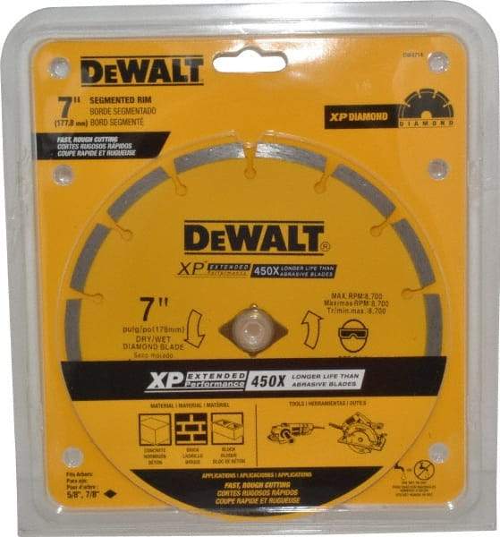 DeWALT - 7" Diam, 5/8" Arbor Hole Diam, Wet & Dry Cut Saw Blade - Diamond-Tipped, Standard Round Arbor - Eagle Tool & Supply