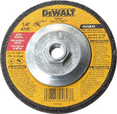 DeWALT - 24 Grit, 5" Wheel Diam, 1/4" Wheel Thickness, Type 27 Depressed Center Wheel - Aluminum Oxide, R Hardness, 12,200 Max RPM, Compatible with Angle Grinder - Eagle Tool & Supply