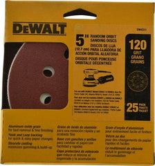 DeWALT - 5" Diam, 120 Grit, Aluminum Oxide Hook & Loop Disc - Fine Grade, Coated, Paper Backing, - Eagle Tool & Supply