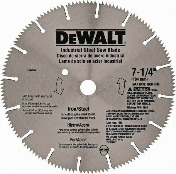 DeWALT - 7-1/4" Diam, 5/8" Arbor Hole Diam, 16 Tooth Wet & Dry Cut Saw Blade - Steel, Smooth Action, Standard Round Arbor - Eagle Tool & Supply