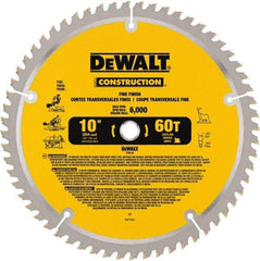 DeWALT - 10" Diam, 5/8" Arbor Hole Diam, 60 Tooth Wet & Dry Cut Saw Blade - Carbide-Tipped, Fine Finishing Action, Standard Round Arbor - Eagle Tool & Supply