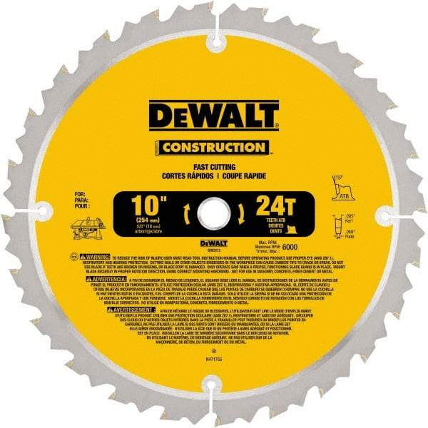 DeWALT - 10" Diam, 24 Tooth Wet & Dry Cut Saw Blade - Carbide-Tipped, Standard Round Arbor - Eagle Tool & Supply