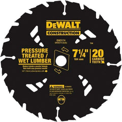 DeWALT - 7-1/4" Diam, 20 Tooth Wet & Dry Cut Saw Blade - Tungsten Carbide-Tipped, Standard Round Arbor - Eagle Tool & Supply