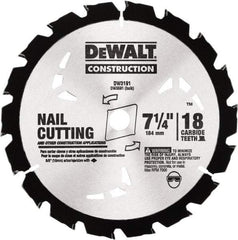 DeWALT - 7-1/4" Diam, 18 Tooth Wet & Dry Cut Saw Blade - Carbide-Tipped, Standard Round Arbor - Eagle Tool & Supply