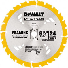 DeWALT - 8-1/4" Diam, 5/8" Arbor Hole Diam, 24 Tooth Wet & Dry Cut Saw Blade - Tungsten Carbide-Tipped, Smooth Action, Diamond Arbor - Eagle Tool & Supply