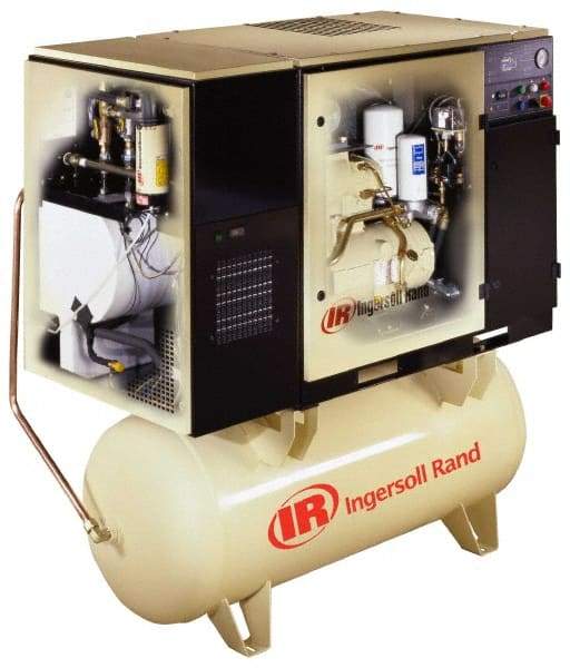 Ingersoll-Rand - 15 hp, 120 Gal Stationary Electric Rotary Screw Air Compressor - Three Phase, 150 Max psi, 50 CFM, 200 Volt - Eagle Tool & Supply