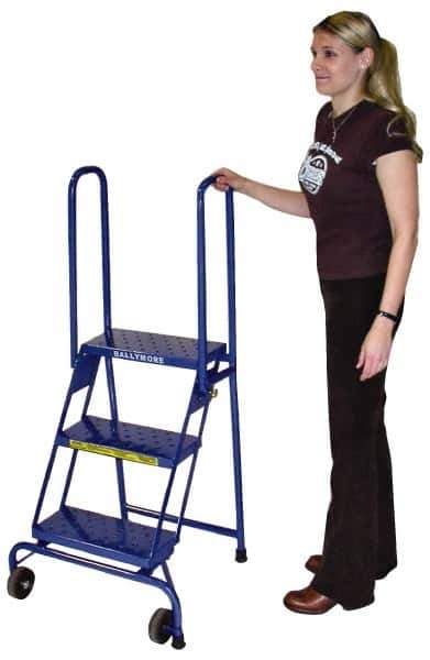 Ballymore - 52" 3 Step Ladder - Portable Folding Safety Ladder, 350 Lb Capacity, 30" Platform Height, 24" Base Width x 23" Base Depth, Perforated Tread - Eagle Tool & Supply