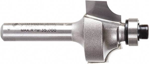 Amana Tool - 7/8" Cut Diam, 1/2" Length of Cut, 2 Flute Beading Edge Profile Router Bit - Carbide-Tipped, 1/4" Shank Diam, 2" OAL, Uncoated - Eagle Tool & Supply