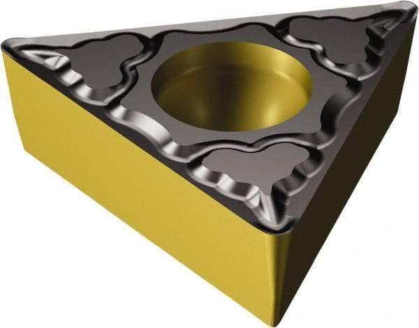 Sandvik Coromant - TCMT222 KM Grade 3225 Carbide Turning Insert - TiCN/AI2O3/TiN Finish, 60° Triangle, 1/4" Inscr Circle, 1/8" Thick, 1/32" Corner Radius - Eagle Tool & Supply