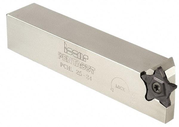 Iscar - 0.2559" Max Depth of Cut, 0.5mm Min Groove Width, 120mm OAL, Left Hand Indexable Grooving Cutoff Toolholder - 20mm Shank Height x 20mm Shank Width, PENTA 24... Insert Style, PCH Toolholder Style, Series PentaCut - Eagle Tool & Supply