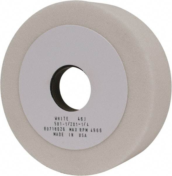 Grier Abrasives - 5" Diam, 1-1/4" Hole Size, 1-1/2" Overall Thickness, 46 Grit, Type 6 Tool & Cutter Grinding Wheel - Coarse Grade, Aluminum Oxide, J Hardness, Vitrified Bond, 4,966 RPM - Eagle Tool & Supply
