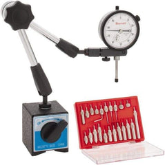 Starrett - 0.001" Graduation, 1" Max Meas, 0-100 Dial Reading, Dial Indicator & Base Kit - 2-1/4" Base Length x 2" Base Width x 2-1/8" Base Height - Eagle Tool & Supply