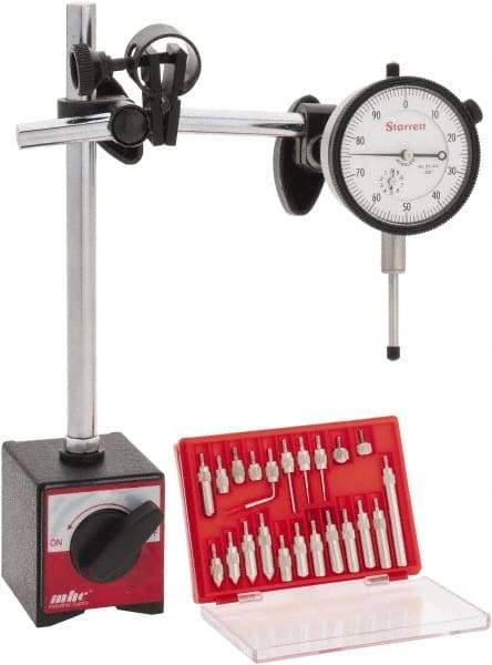 Starrett - 0.001" Graduation, 1" Max Meas, 0-100 Dial Reading, Dial Indicator & Base Kit - 0.001" Resolution, 63mm Base Length x 50mm Base Width x 55mm Base Height - Eagle Tool & Supply