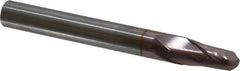 SGS - 1/2" Diam, 1" LOC, 2 Flute Solid Carbide Ball End Mill - TiCN Finish, Single End, 4-1/2" OAL, 1/2" Shank Diam, Spiral Flute - Eagle Tool & Supply