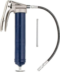 Lincoln - 7,500 Max psi, Flexible Pistol Grease Gun - 14-1 & 2 oz (Cartridge) & 16 oz (Bulk) Capacity, 1/8 Thread Outlet, 39 Strokes per oz, Bulk & Cartridge Fill, Includes 6" Straight Pipe & Coupler - Eagle Tool & Supply