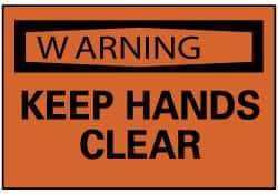 NMC - Accident Prevention Label, Header: WARNING - Legend: Warning - Keep Hands Clear, English, Black & Orange, 5" Long x 3" High, Sign Muscle Finish - Eagle Tool & Supply