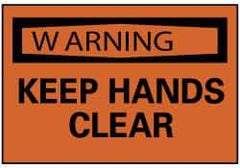 NMC - Accident Prevention Label, Header: WARNING - Legend: Warning - Keep Hands Clear, English, Black & Orange, 5" Long x 3" High, Sign Muscle Finish - Eagle Tool & Supply