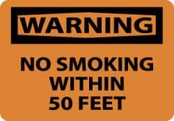 NMC - "Warning - No Smoking Within 50 Feet", 10" Long x 14" Wide, Rigid Plastic Safety Sign - Rectangle, 0.05" Thick, Use for Accident Prevention - Eagle Tool & Supply