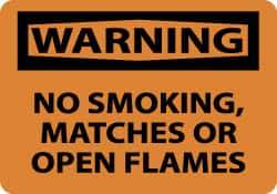 NMC - "Warning - No Smoking, Matches or Open Flames", 10" Long x 14" Wide, Aluminum Safety Sign - Rectangle, 0.04" Thick, Use for Accident Prevention - Eagle Tool & Supply