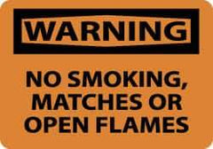 NMC - "Warning - No Smoking, Matches or Open Flames", 10" Long x 14" Wide, Aluminum Safety Sign - Rectangle, 0.04" Thick, Use for Accident Prevention - Eagle Tool & Supply
