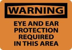 NMC - "Warning - Eye and Ear Protection Required in This Area", 10" Long x 14" Wide, Pressure-Sensitive Vinyl Safety Sign - Rectangle, 0.004" Thick, Use for Accident Prevention - Eagle Tool & Supply