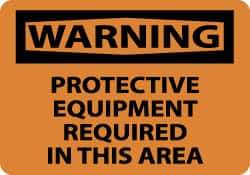 NMC - "Warning - Protective Equipment Required in This Area", 10" Long x 14" Wide, Rigid Plastic Safety Sign - Rectangle, 0.05" Thick, Use for Accident Prevention - Eagle Tool & Supply