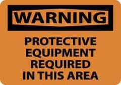 NMC - "Warning - Protective Equipment Required in This Area", 10" Long x 14" Wide, Pressure-Sensitive Vinyl Safety Sign - Rectangle, 0.004" Thick, Use for Accident Prevention - Eagle Tool & Supply