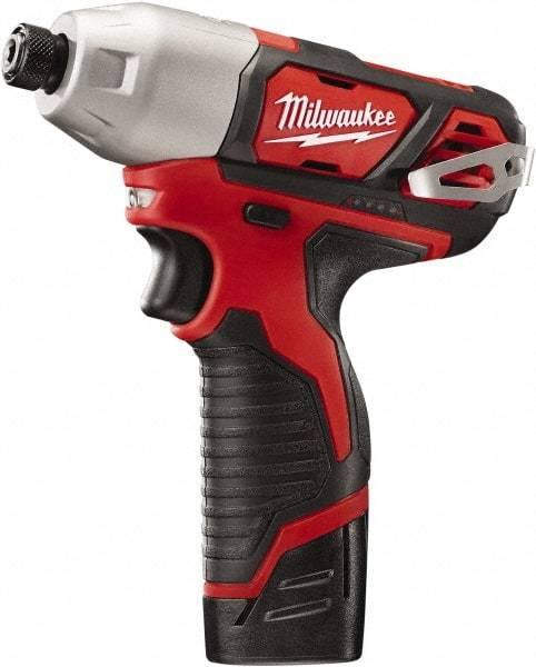 Milwaukee Tool - 12 Volt, 1/4" Drive, 1,000 In/Lb Torque, Cordless Impact Driver - Pistol Grip Handle, 2500 RPM, 2 Lithium-Ion Batteries Included - Eagle Tool & Supply