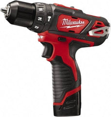 Milwaukee Tool - 12 Volt 3/8" Keyless Chuck Cordless Hammer Drill - 0 to 22,500 BPM, 0 to 400 & 0 to 1,500 RPM, Reversible - Eagle Tool & Supply