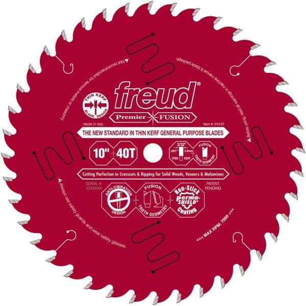 Freud - 10" Diam, 5/8" Arbor Hole Diam, 40 Tooth Wet & Dry Cut Saw Blade - Carbide-Tipped, Standard Round Arbor - Eagle Tool & Supply