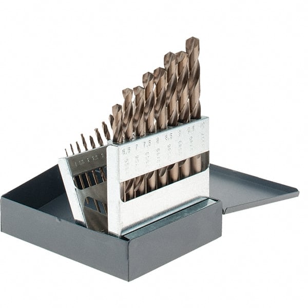 Chicago-Latrobe - 1 to 10mm, 135° Point, Gold Finish, Cobalt Jobber Length Drill Bit Set - Eagle Tool & Supply