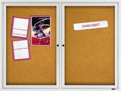 Quartet - 48" Wide x 36" High Enclosed Cork Bulletin Board - Natural (Color) - Eagle Tool & Supply
