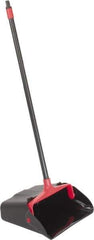 PRO-SOURCE - 13" Wide x 5" Deep x 38" High Upright Dustpan - Plastic Body, 33" Handle, Black, with Wheels - Eagle Tool & Supply