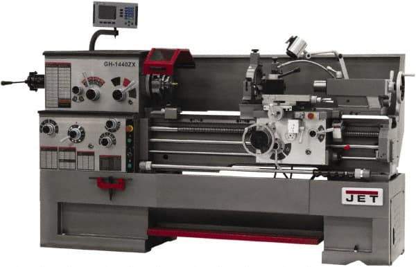 Jet - 14" Swing, 40" Between Centers, 230/460 Volt, Triple Phase Engine Lathe - 7MT Taper, 7-1/2 hp, 42 to 1,800 RPM, 3-1/8" Bore Diam, 40" Deep x 46-7/8" High x 97-1/2" Long - Eagle Tool & Supply