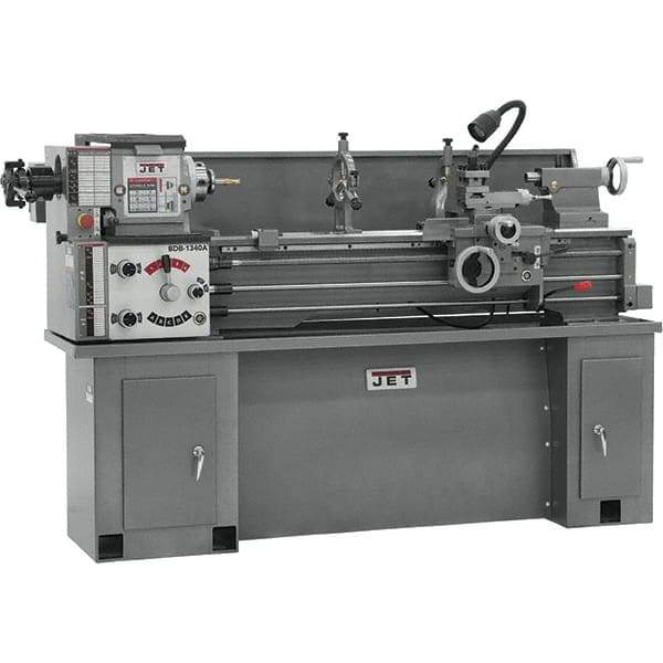 Jet - 13" Swing, 40" Between Centers, 230 Volt, Single Phase Bench Lathe - 5MT Taper, 2 hp, 60 to 1,240 RPM, 1-3/8" Bore Diam, 30" Deep x 29-1/2" High x 76-1/2" Long - Eagle Tool & Supply