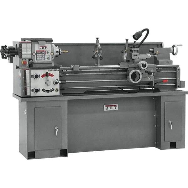 Jet - 13" Swing, 40" Between Centers, 230 Volt, Single Phase Bench Lathe - 5MT Taper, 2 hp, 60 to 1,240 RPM, 1-3/8" Bore Diam, 30" Deep x 29" High x 75-1/2" Long - Eagle Tool & Supply